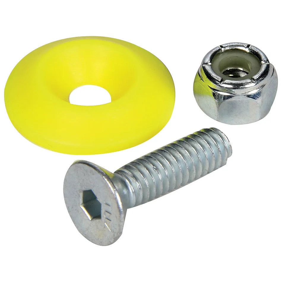 Allstar Performance Body Bolt Kit - 1/4-20 in Thread - 1 in Long - Allen Head - Bolts / Countersunk Washers / Lock Nuts Included - Fluorescent Yellow / Zinc Oxide - Set of 50