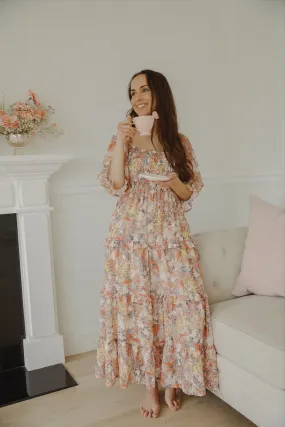 Andrea Floral Puff Sleeve Midi Dress