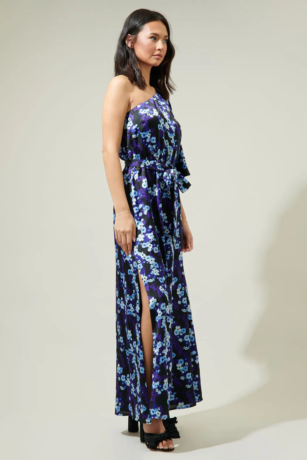 Aster Bloom Meara One Shoulder Satin Maxi Dress