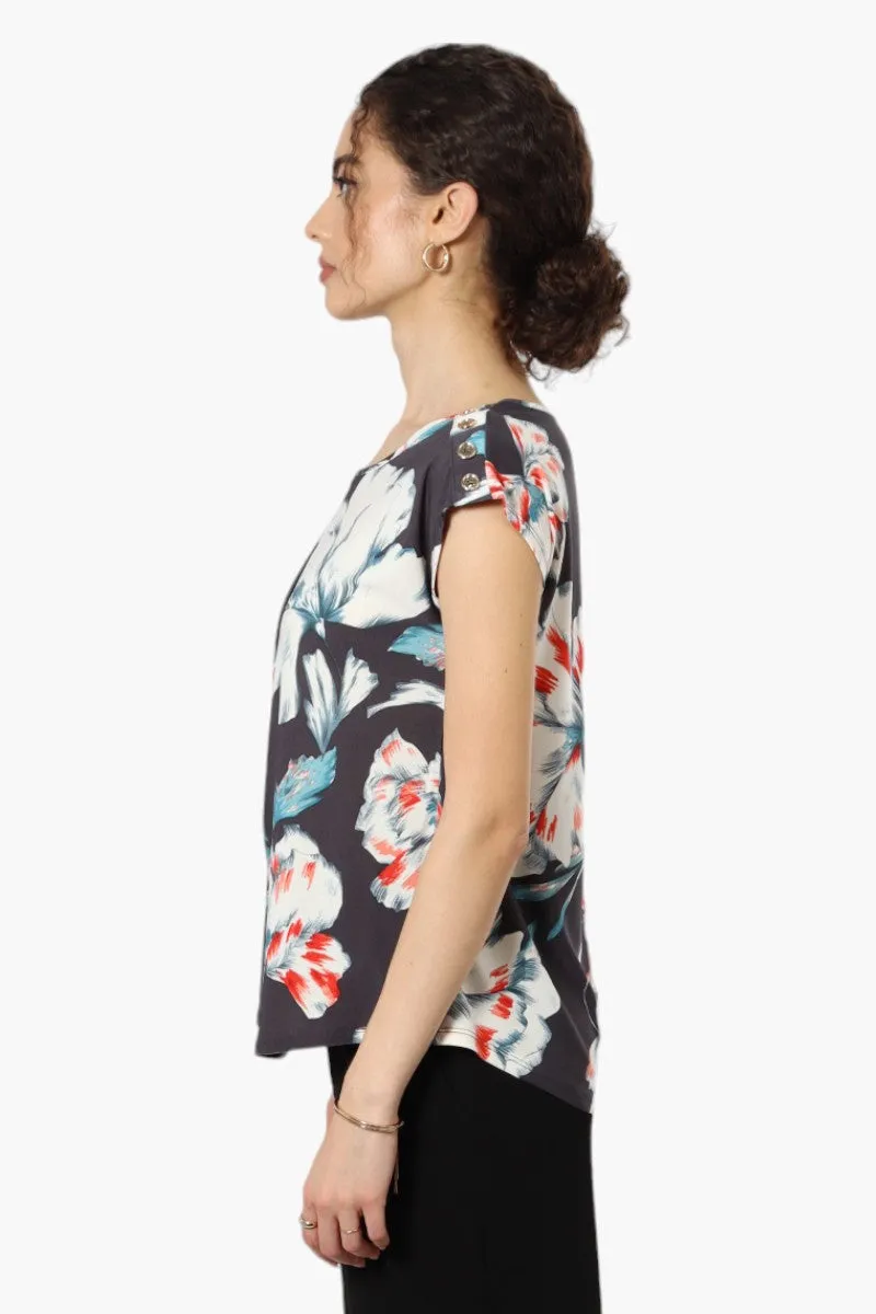 Beechers Brook Floral Cap Sleeve Blouse - Grey