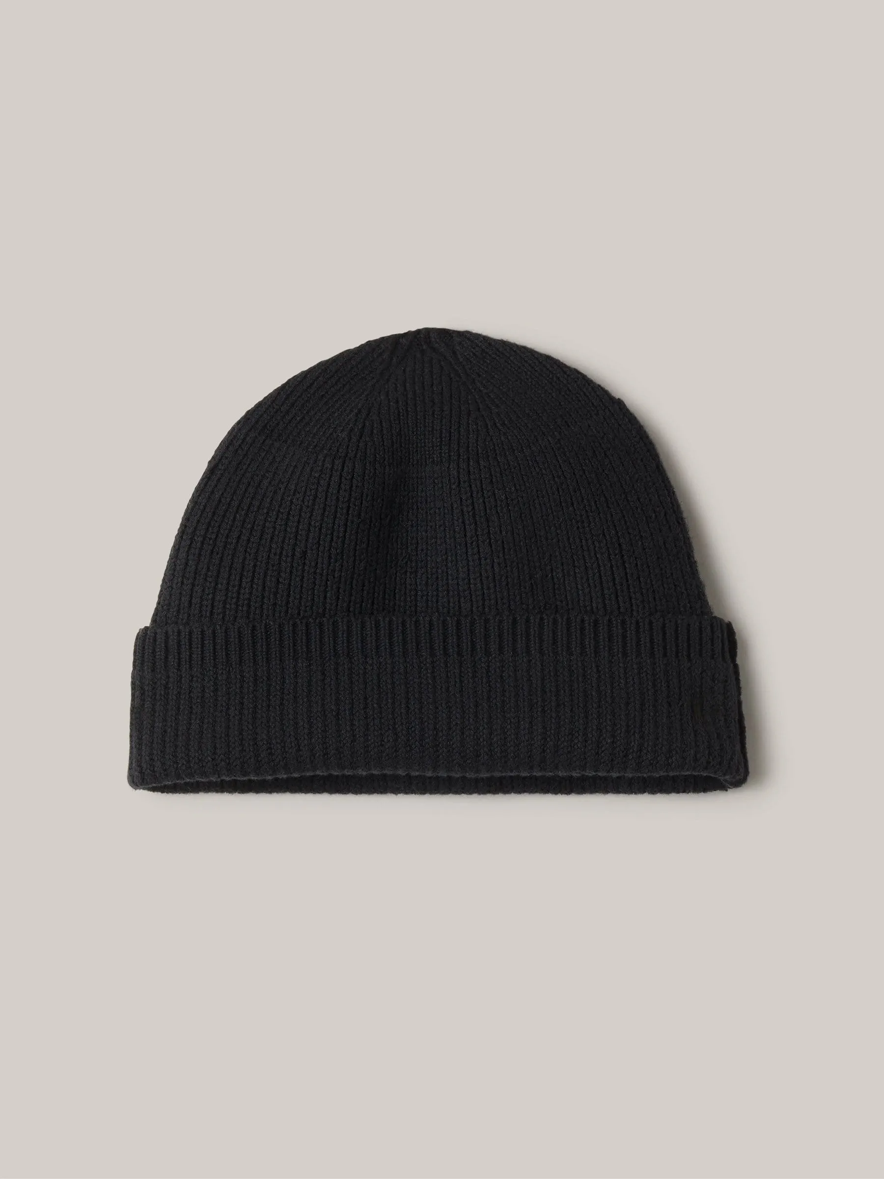 Black Cotton Rib-Knit Watch Cap