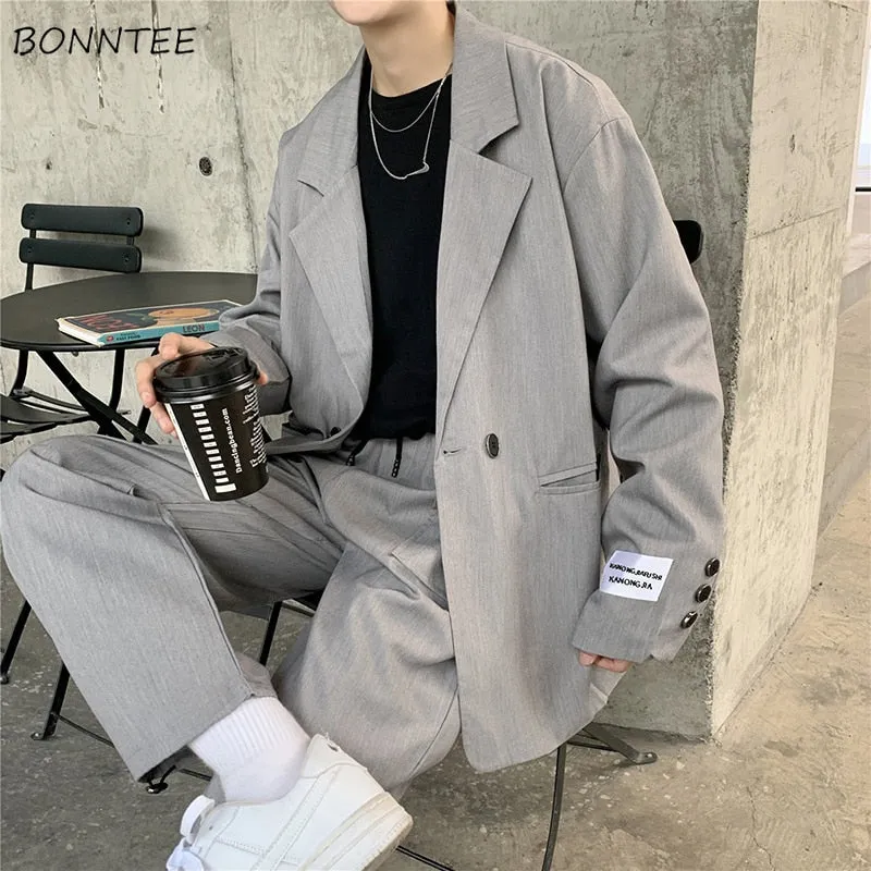 Blazers Men Loose Long Sleeve Double Breasted Fashionable Plus Size S-3XL Suits Korean Style Students All-match Ins Streetwear