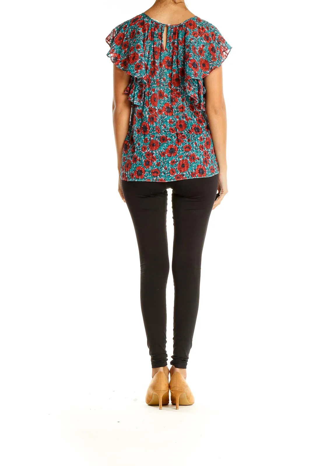 Blue Red Floral Print Chic Blouse