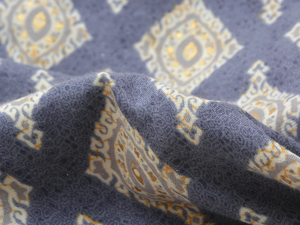 Blue Traditional Digital Printed Slub Cotton Fabric