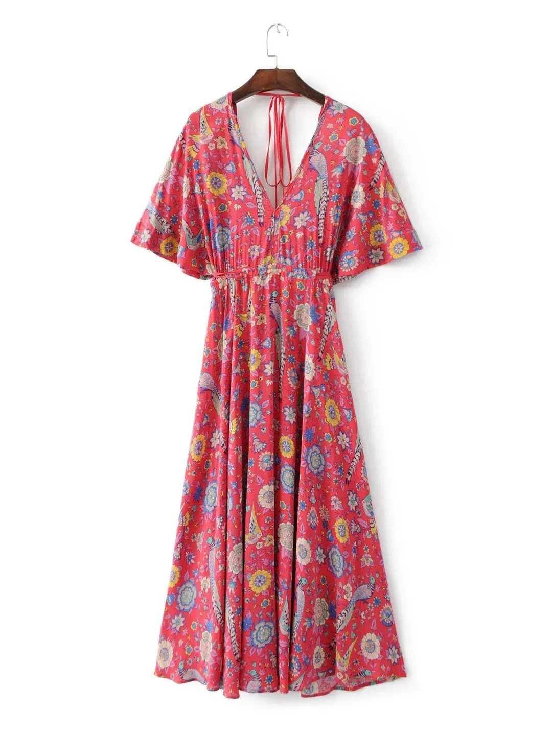 Boho Vibes Floral Print Plunging Neck Maxi Dress