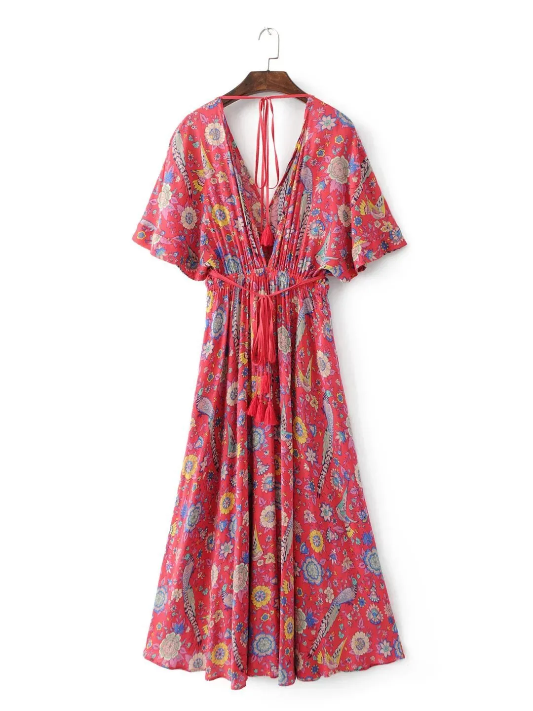 Boho Vibes Floral Print Plunging Neck Maxi Dress