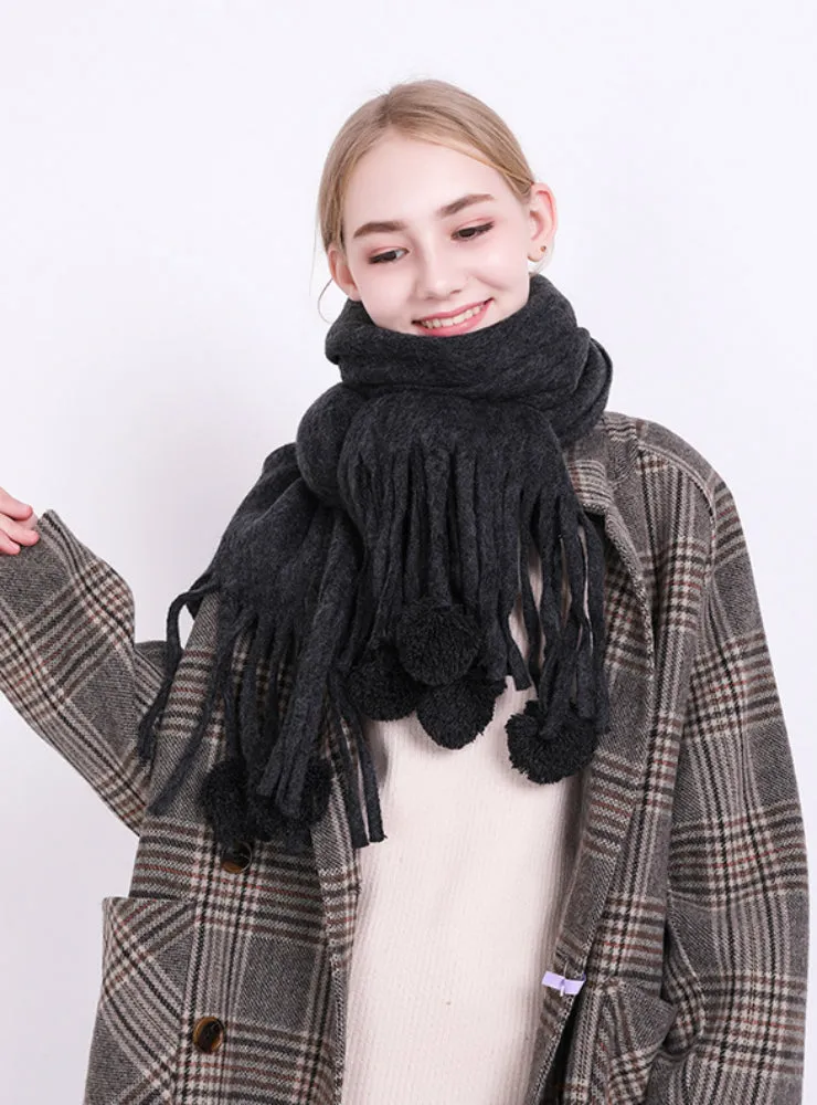 Cashmere Scarf Female Tassel Wool Ball Warm Shawl