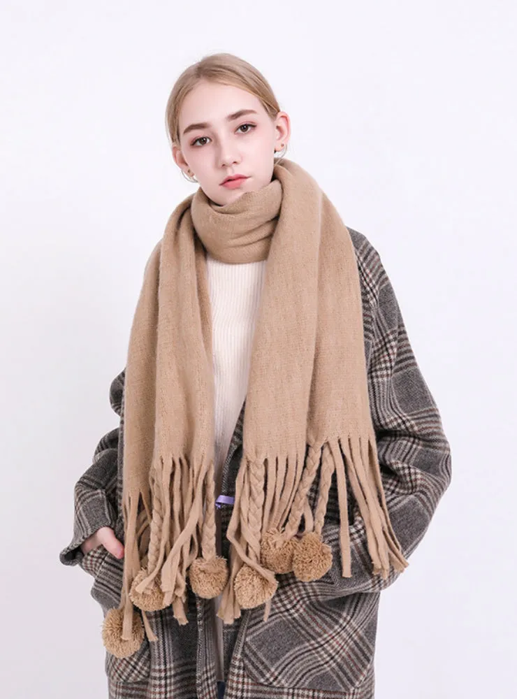 Cashmere Scarf Female Tassel Wool Ball Warm Shawl