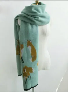 Cashmere Scarf Fox Printed Thicken Warm Cape