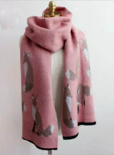 Cashmere Scarf Fox Printed Thicken Warm Cape