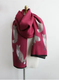 Cashmere Scarf Fox Printed Thicken Warm Cape