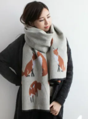 Cashmere Scarf Fox Printed Thicken Warm Cape