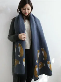 Cashmere Scarf Fox Printed Thicken Warm Cape