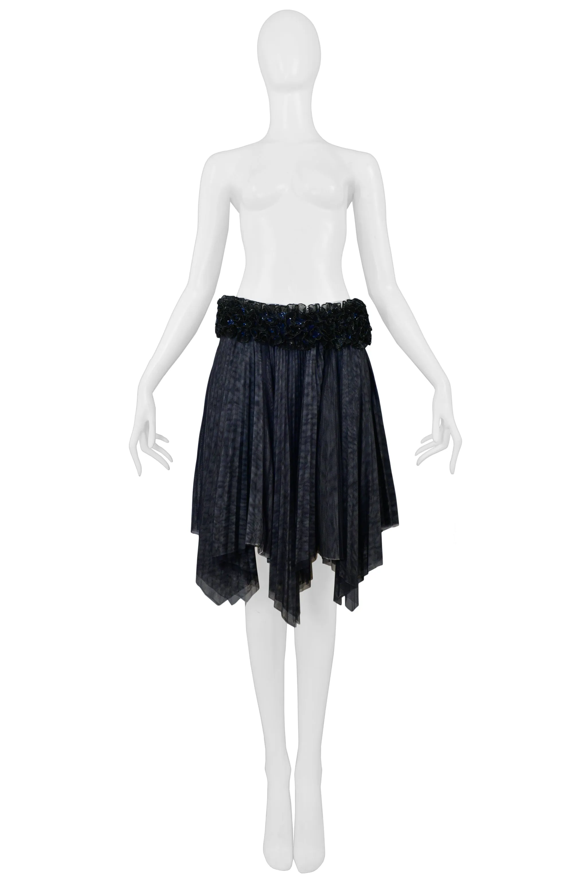 CHANEL PLEATED SKIRT WITH FLORAL SEQUIN WAISTBAND