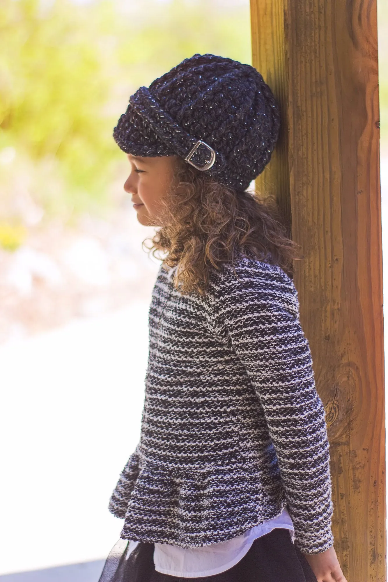 Charcoal sparkle buckle beanie winter hat