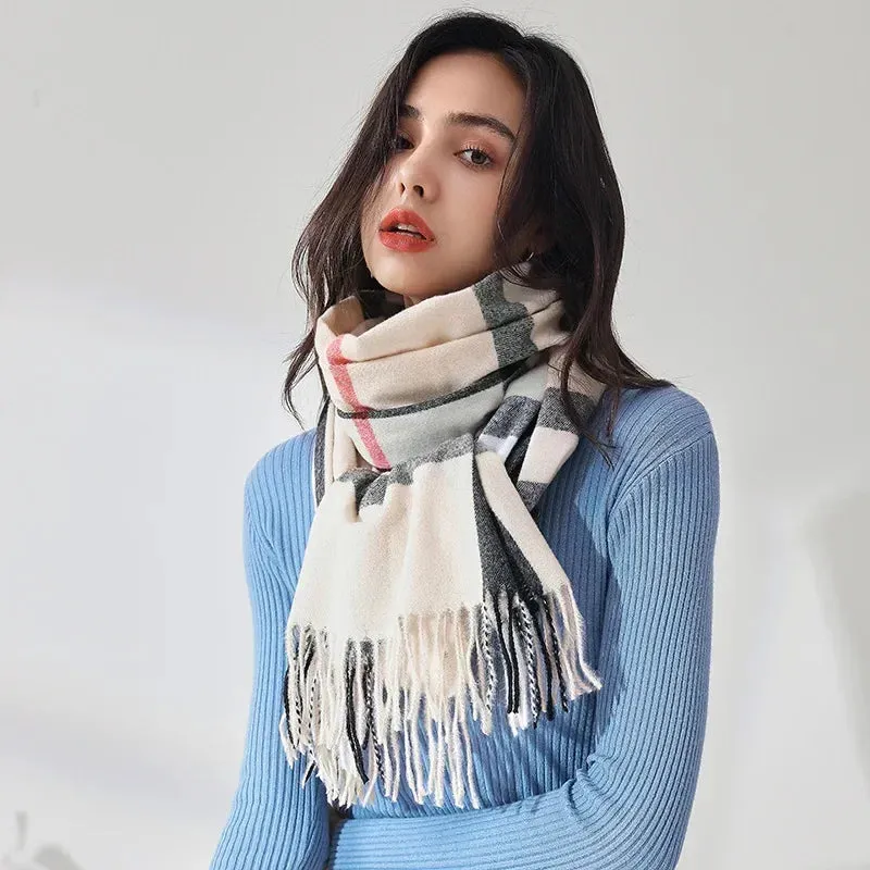 Checkered Imitation Cashmere Medium Length Warm Sweet Autumn Winter Women's Scarf