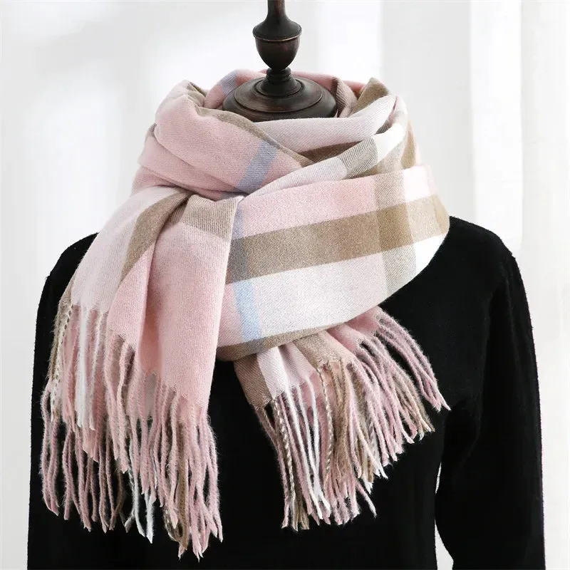 Checkered Imitation Cashmere Medium Length Warm Sweet Autumn Winter Women's Scarf