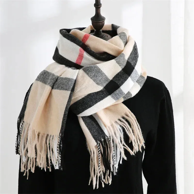 Checkered Imitation Cashmere Medium Length Warm Sweet Autumn Winter Women's Scarf