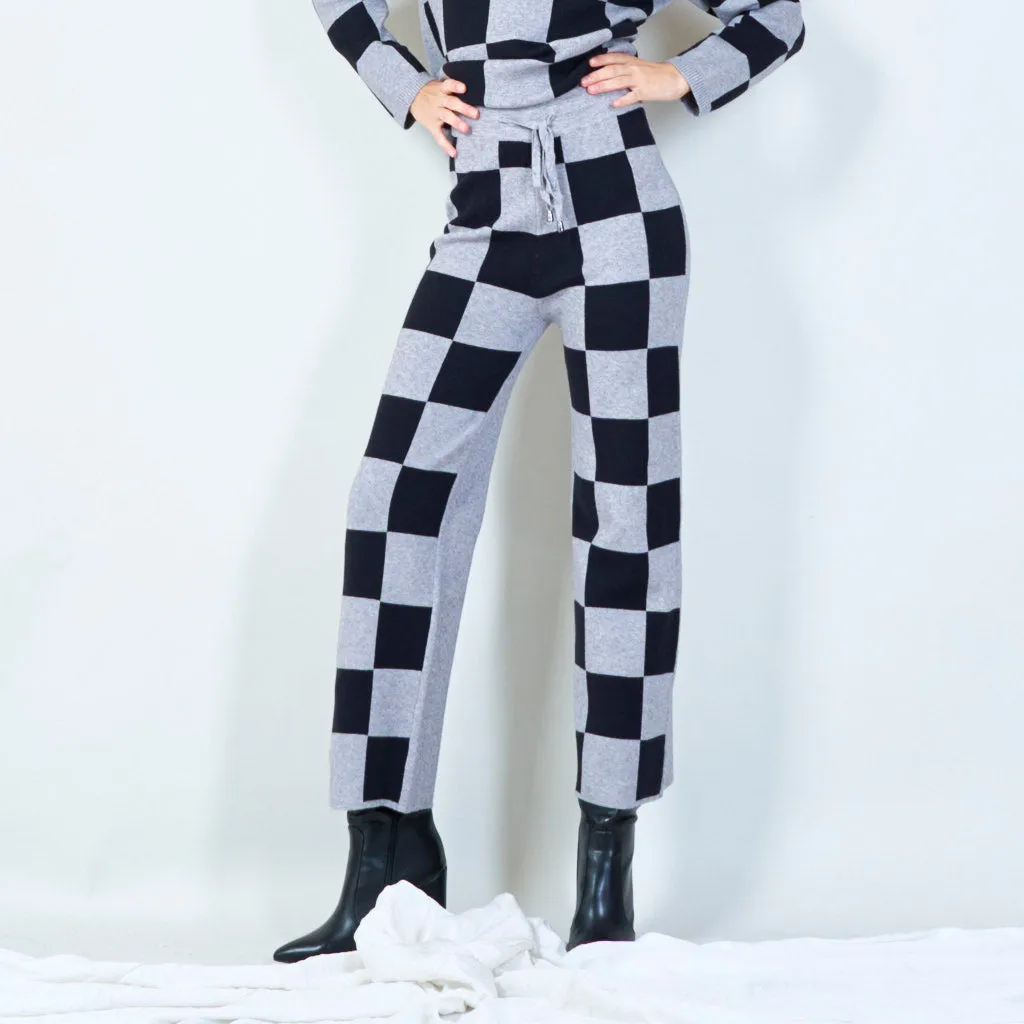 Checkered wide-leg knit pants wholesale