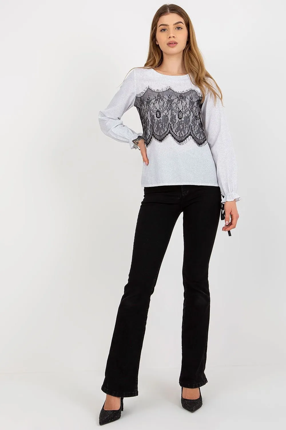 Chic Cotton Blouse with Exquisite Lace Details