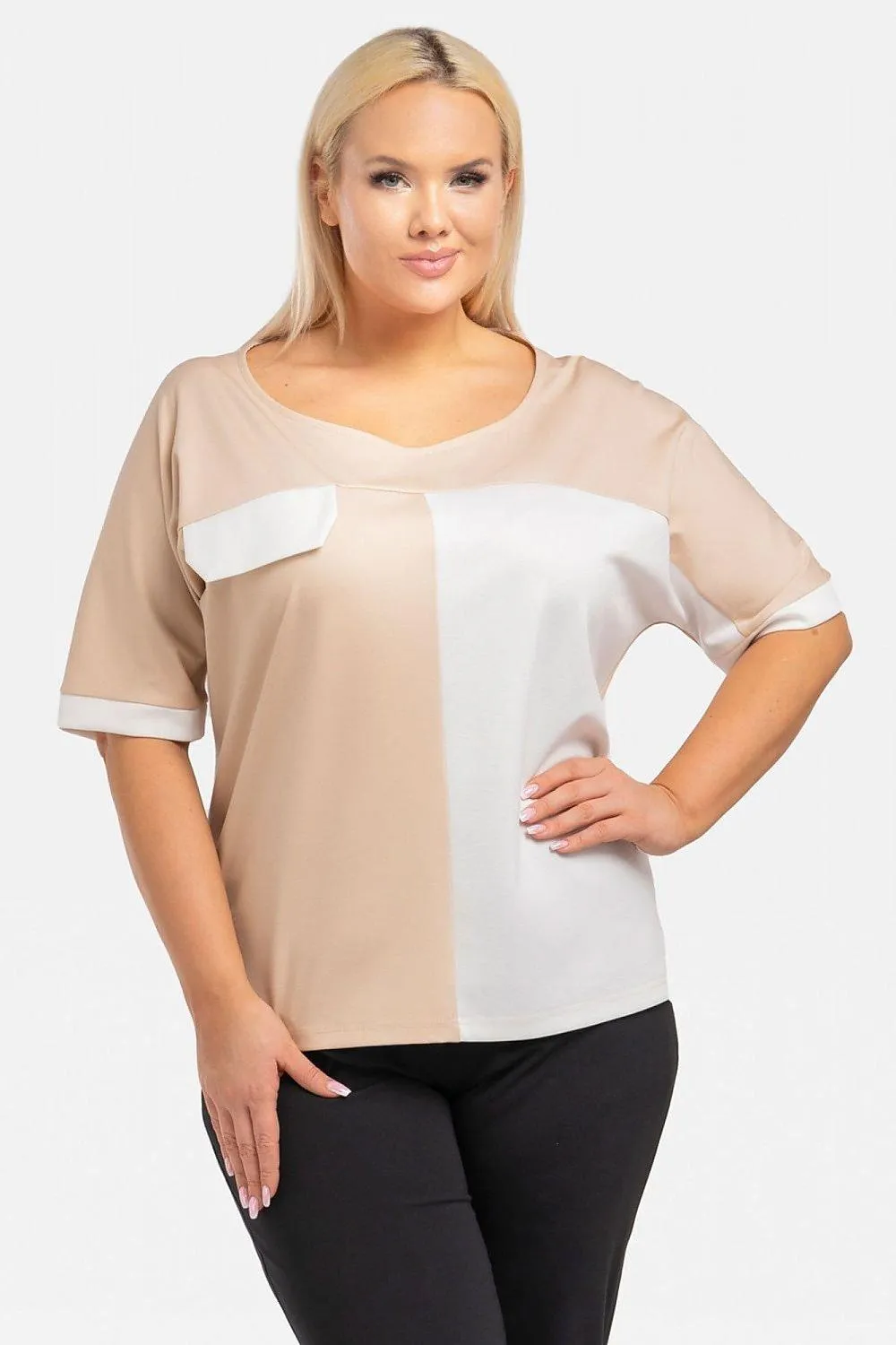 Chic Dual-Color Plus Size Blouse - Teya