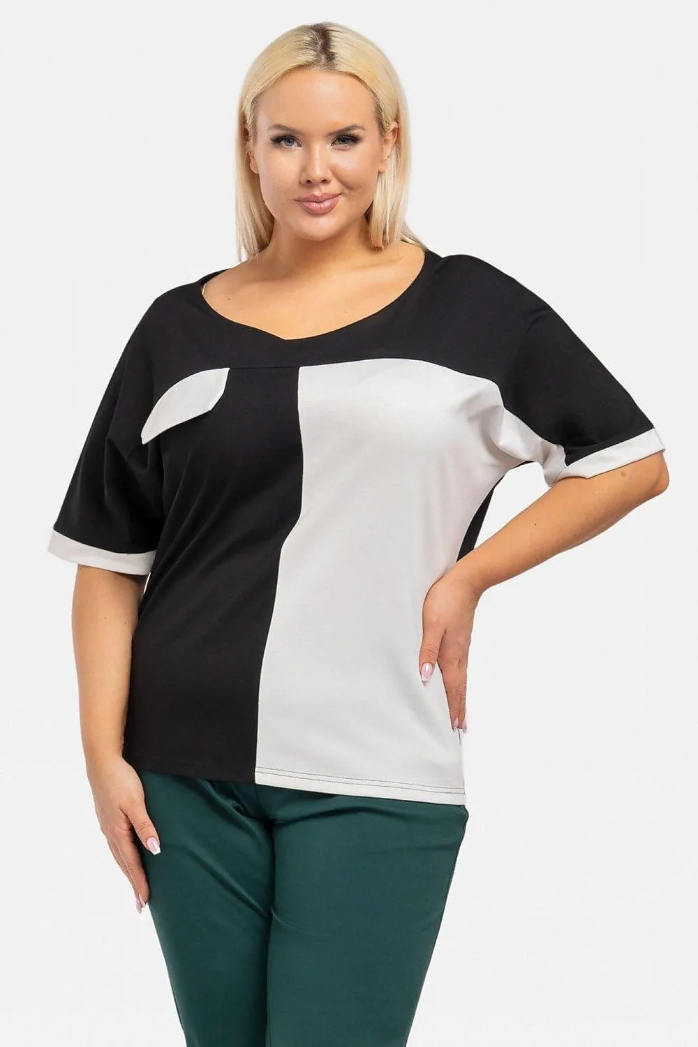 Chic Dual-Color Plus Size Blouse - Teya