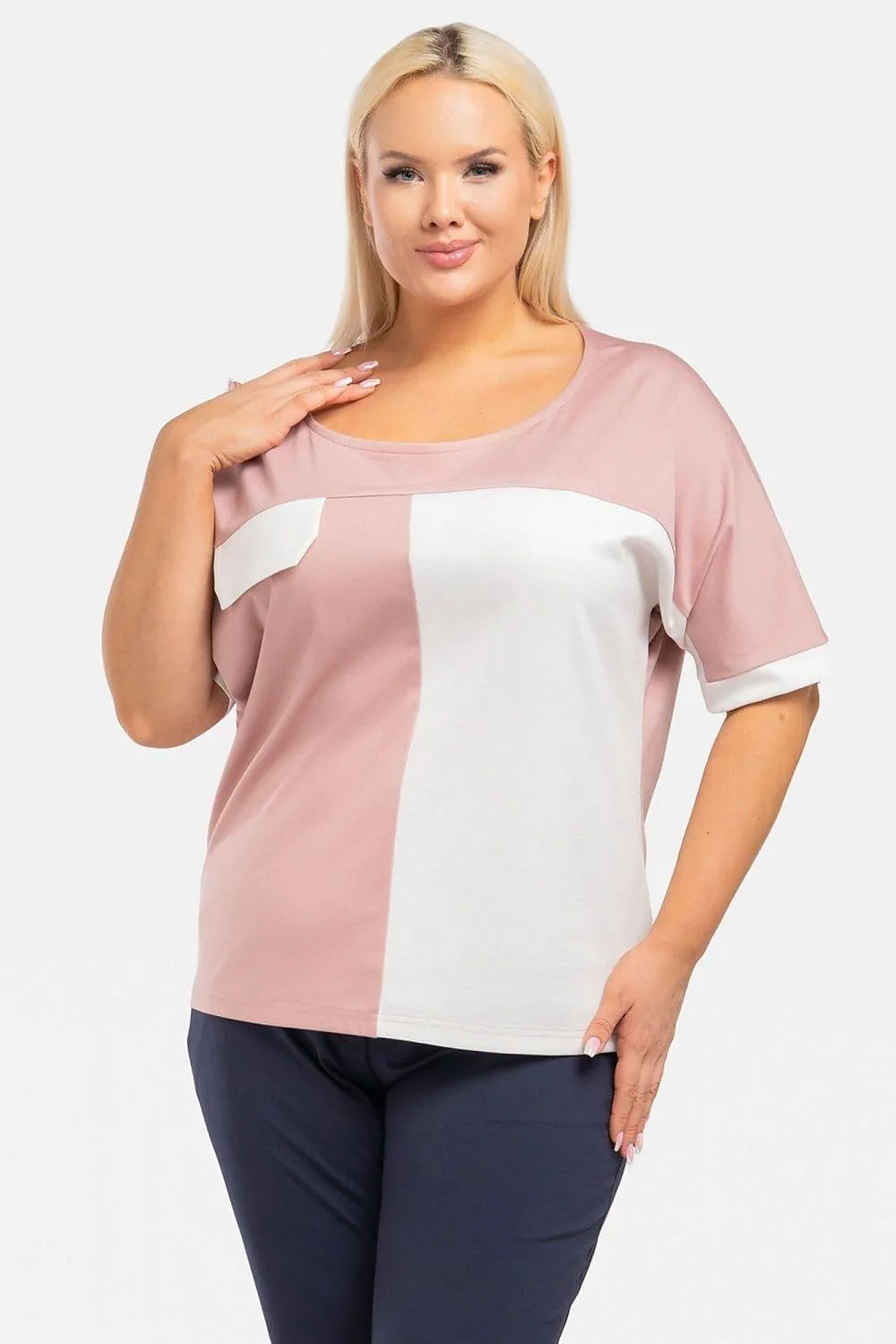 Chic Dual-Color Plus Size Blouse - Teya