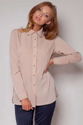 Chic Gold-Accented Button-Up Blouse for Timeless Elegance