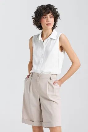 Chic Sleeveless Viscose Blouse with Timeless Collar