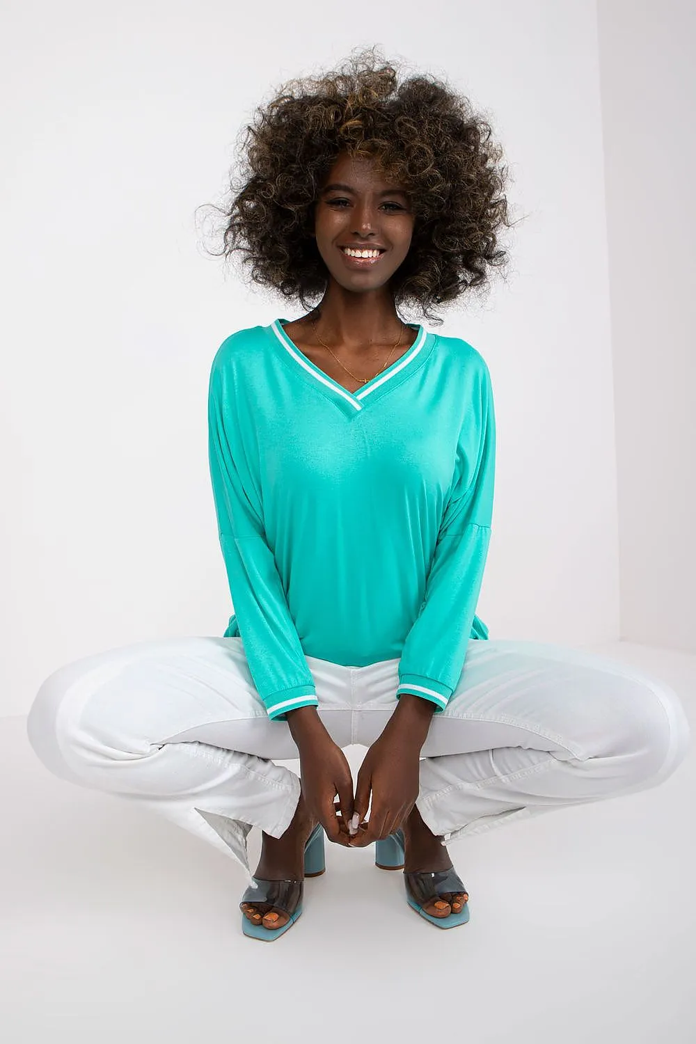 Chic V-Neck Top with Three-Quarter Sleeves