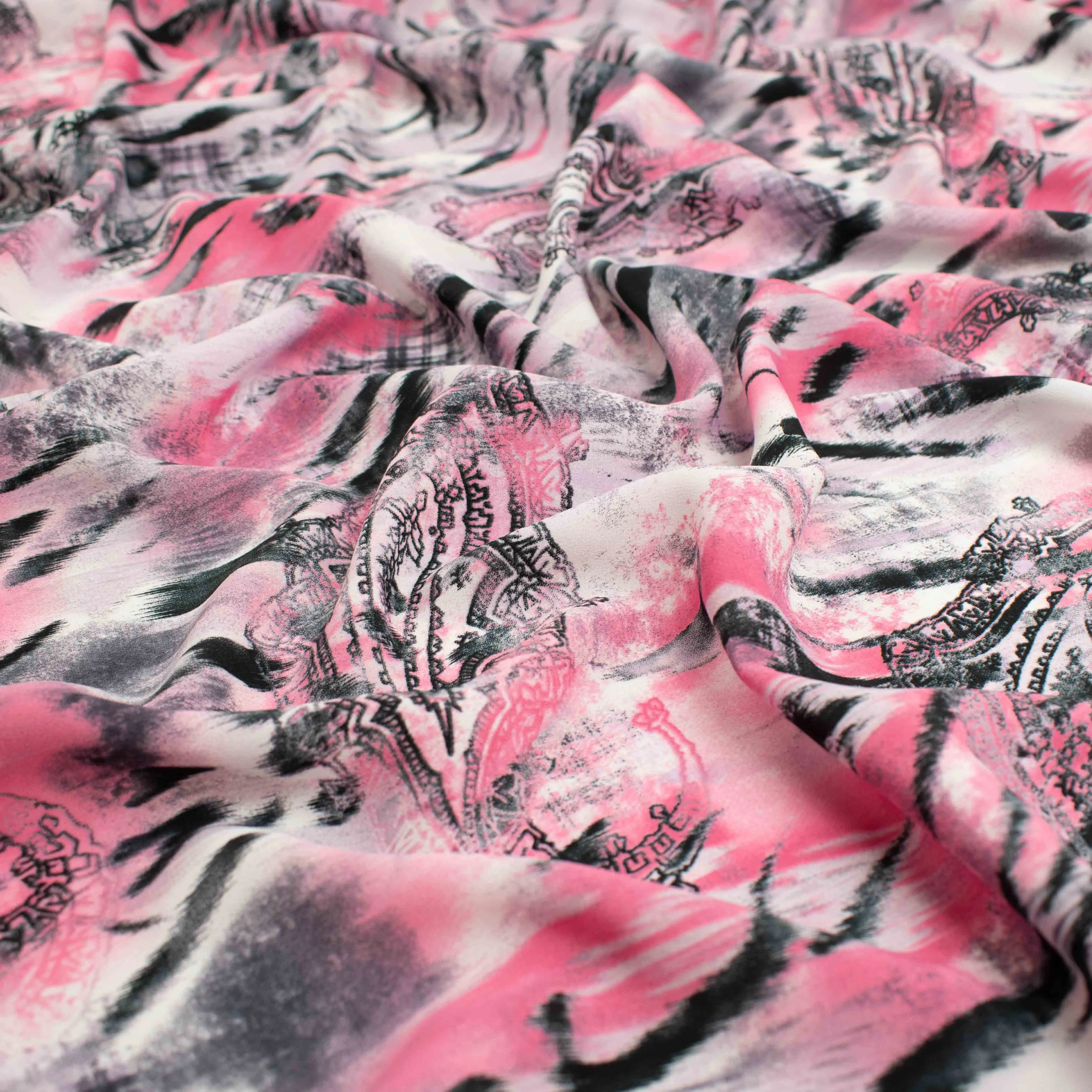 Chirimen Printed Crepe Design-672 Pink & Grey