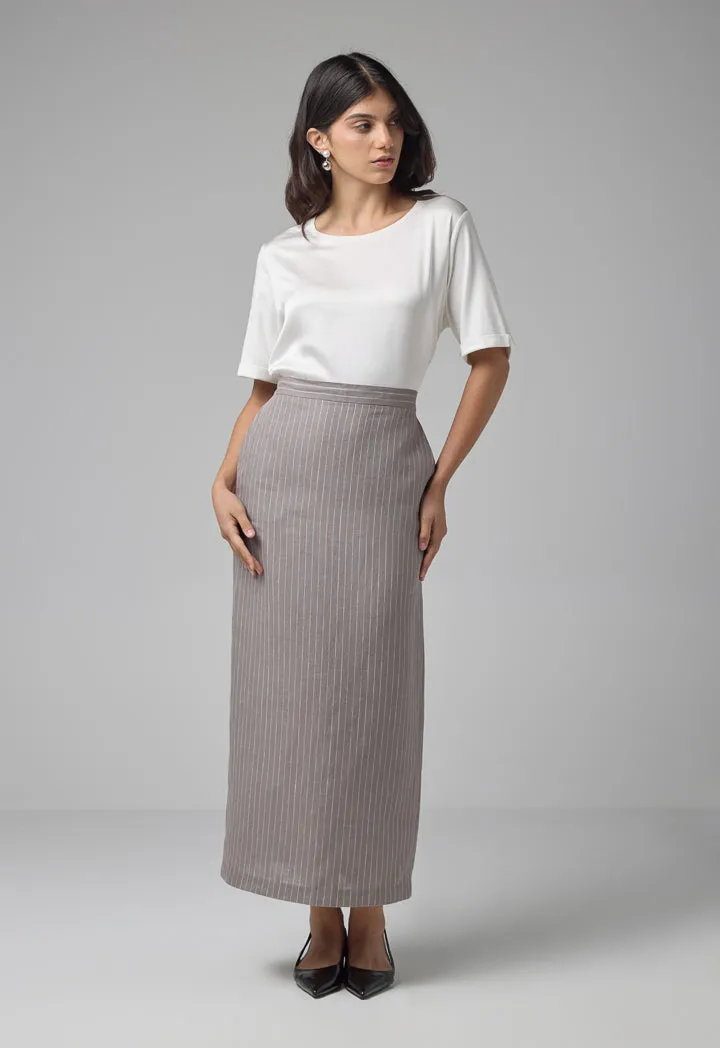 Choice Straight Cut Striped Skirt Grey