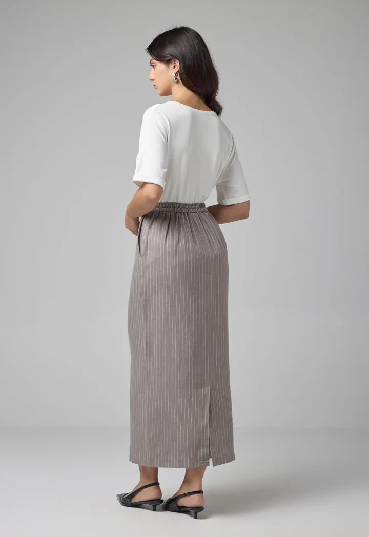 Choice Straight Cut Striped Skirt Grey