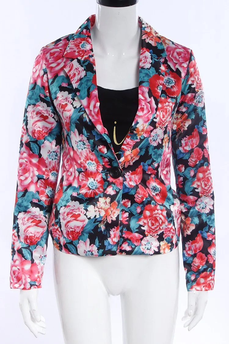 Clearance Fashion Flower Print Slim Short Blazers