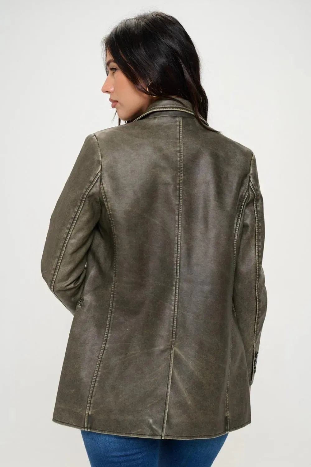 Coalition LA Single-Breasted Vegan Leather Blazer