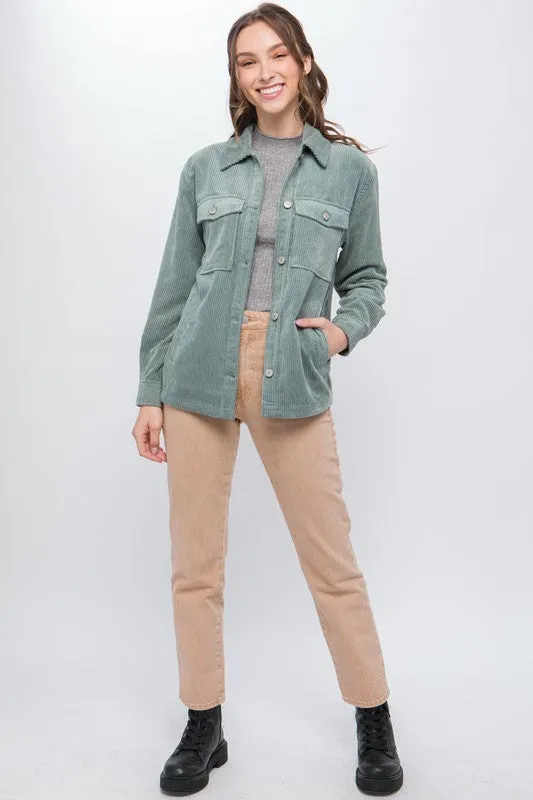 Corduroy Button Down Jacket With Pockets