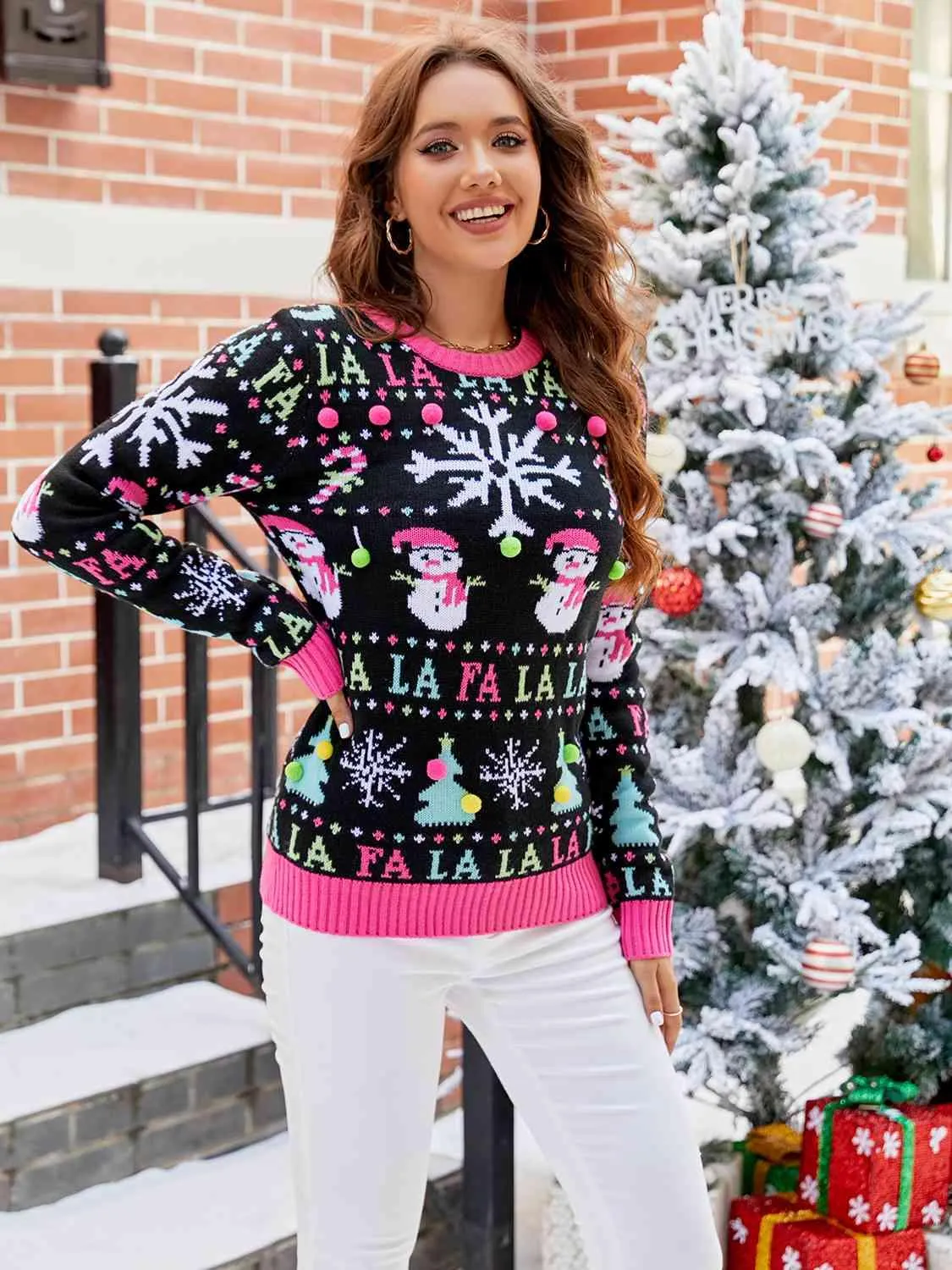 Cozy Festive Knit Ribbed Christmas Sweater