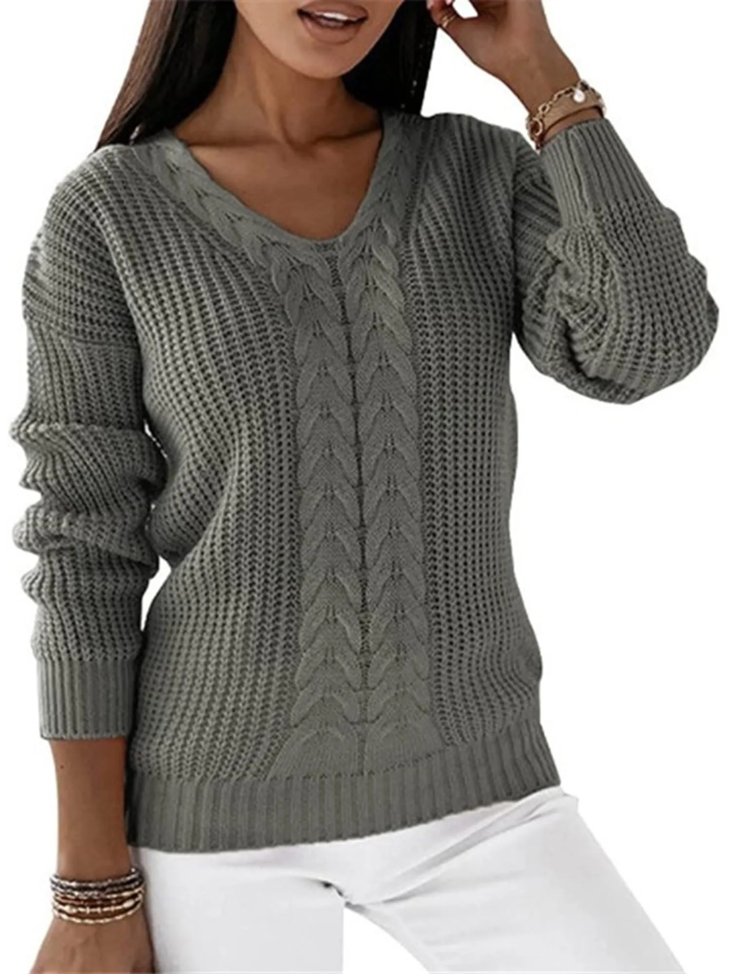 Cozy Long Sleeve Cable Knitted Sweater