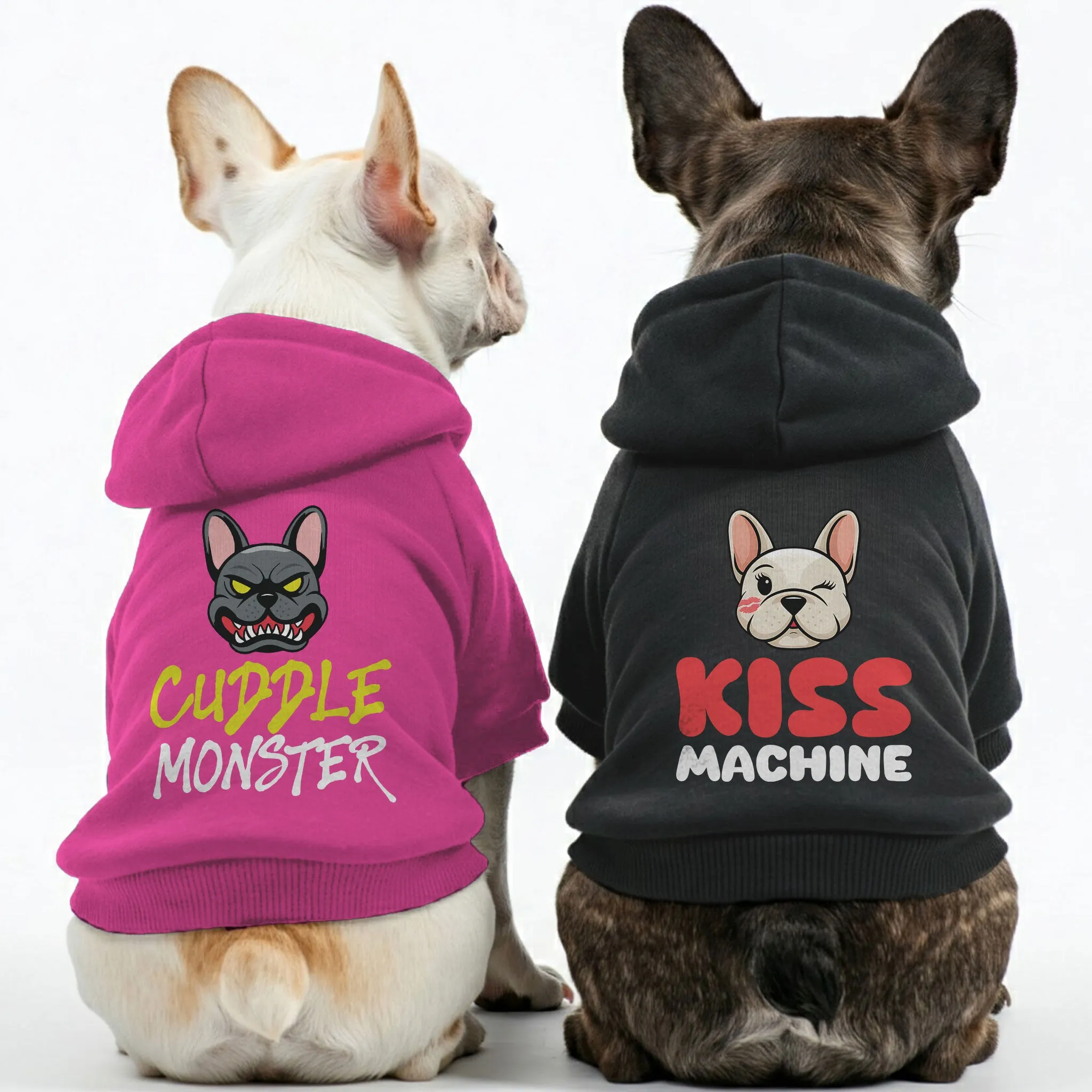 Cuddle monster and Kiss machine - Matching French Bulldog Hoodies – Stylish, Cozy & Personalized!