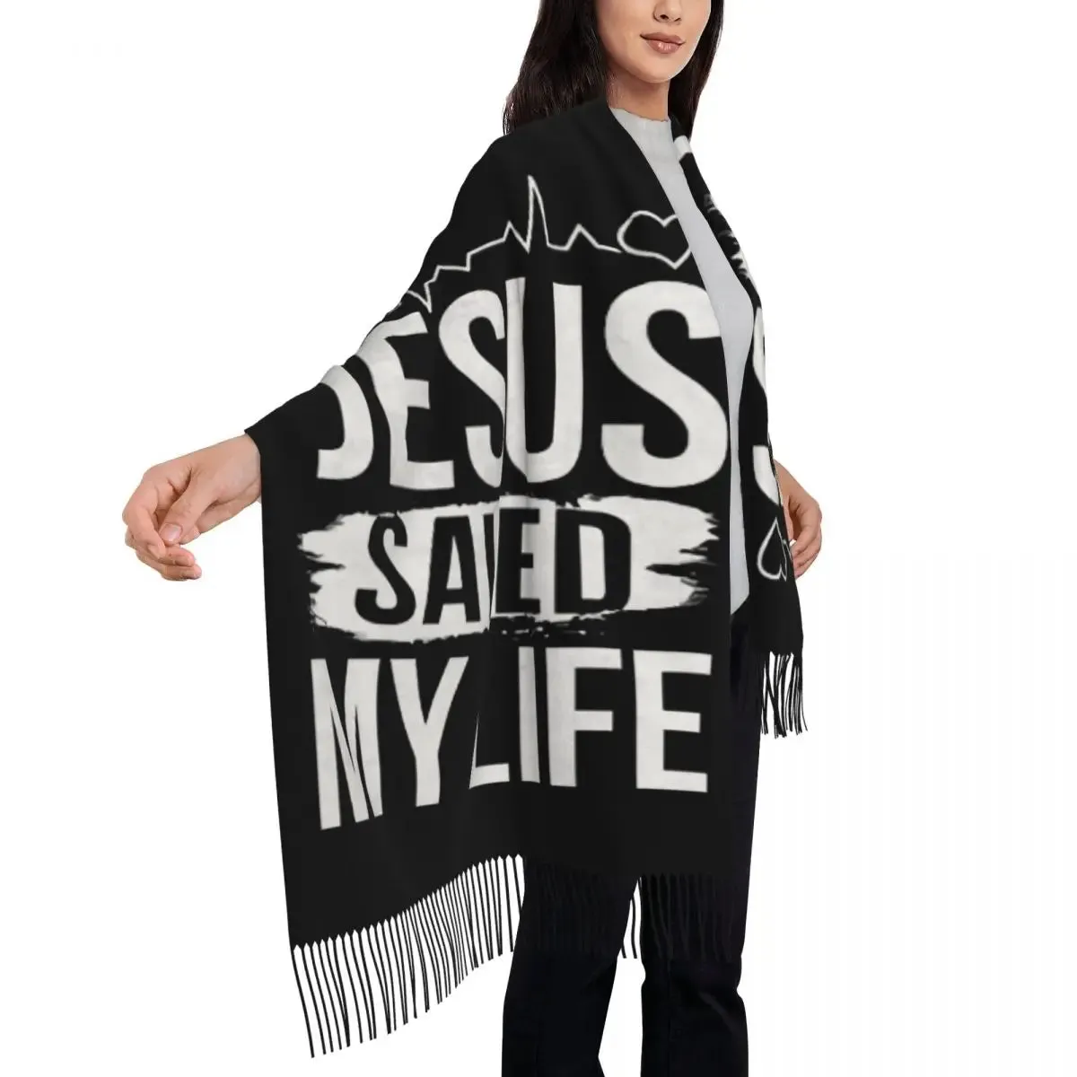 Custom Print Jesus Saved My Life Warm Winter Christian Faith Shawl Religion Wrap Scarf