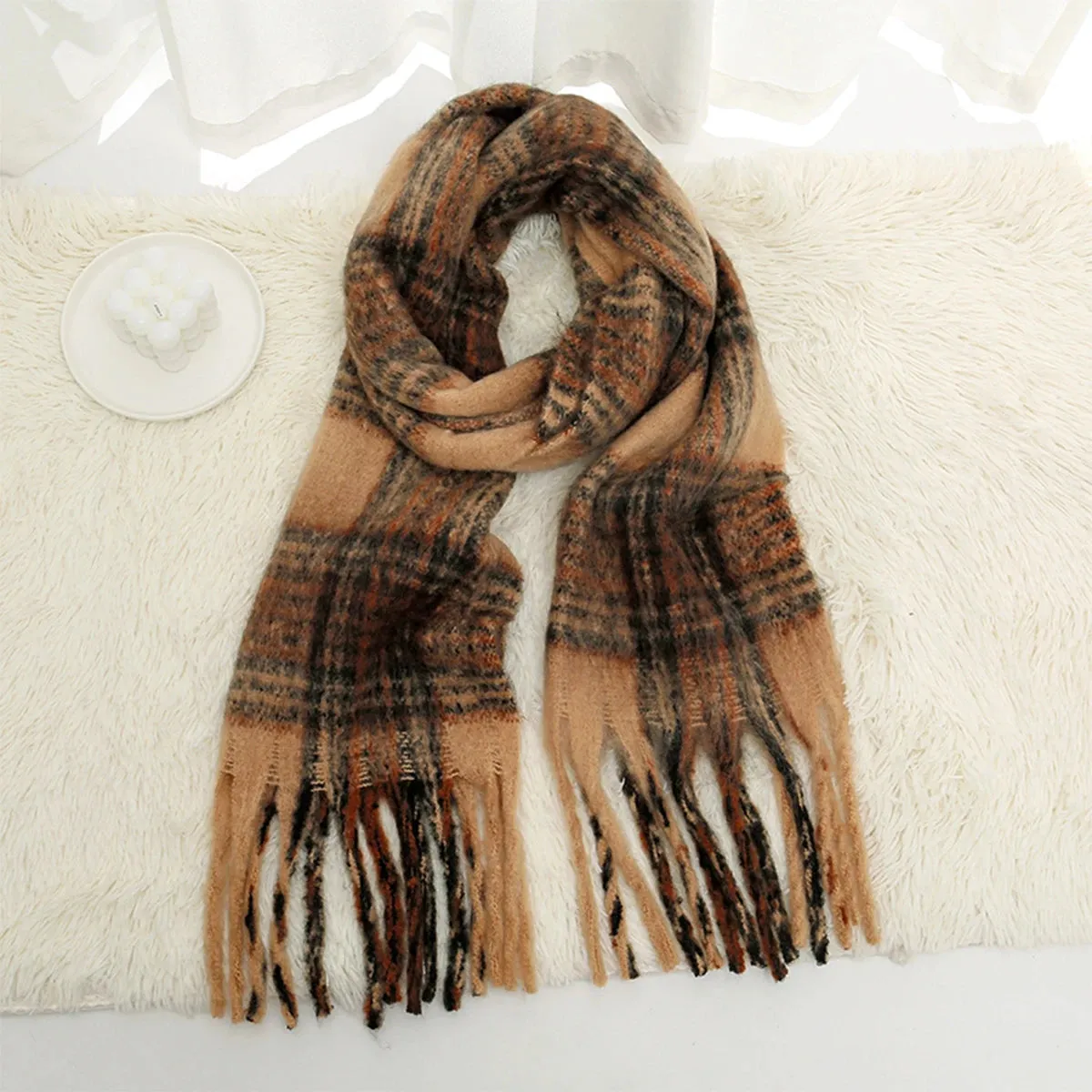 Design Luxury Plaid Winter Warm Cashmere Long Bandana Pashmina Female Scarf