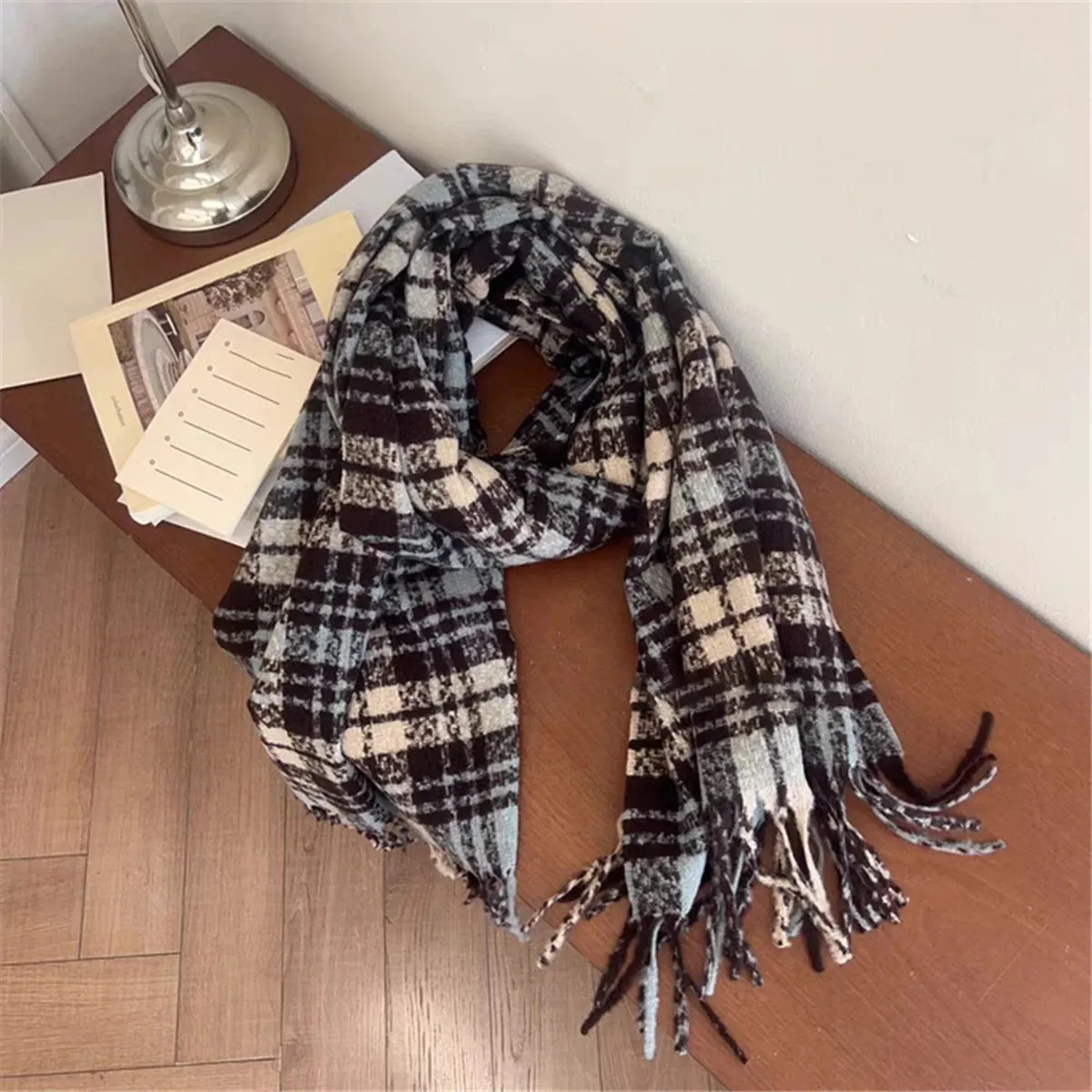 Design Luxury Plaid Winter Warm Cashmere Long Bandana Pashmina Female Scarf