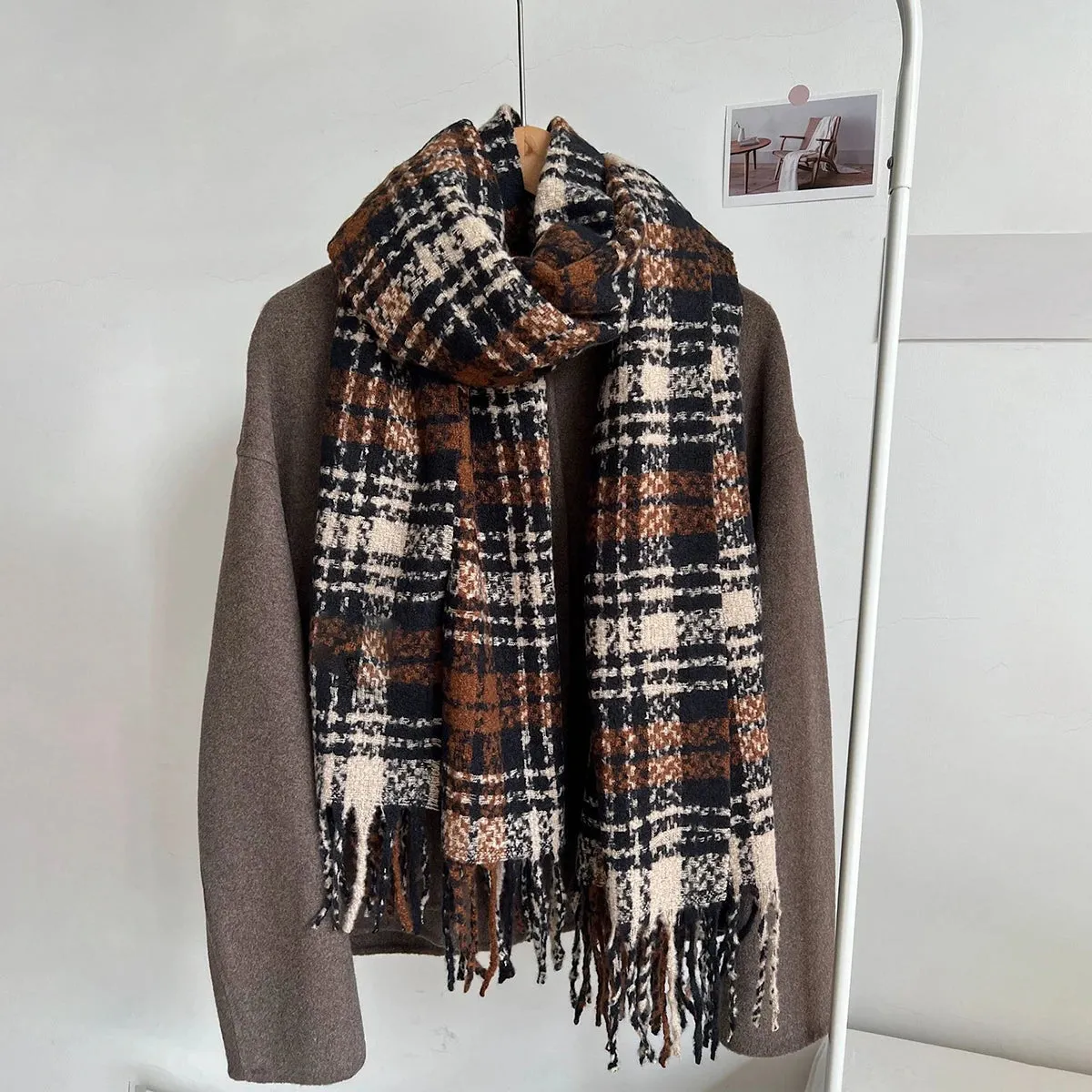 Design Luxury Plaid Winter Warm Cashmere Long Bandana Pashmina Female Scarf