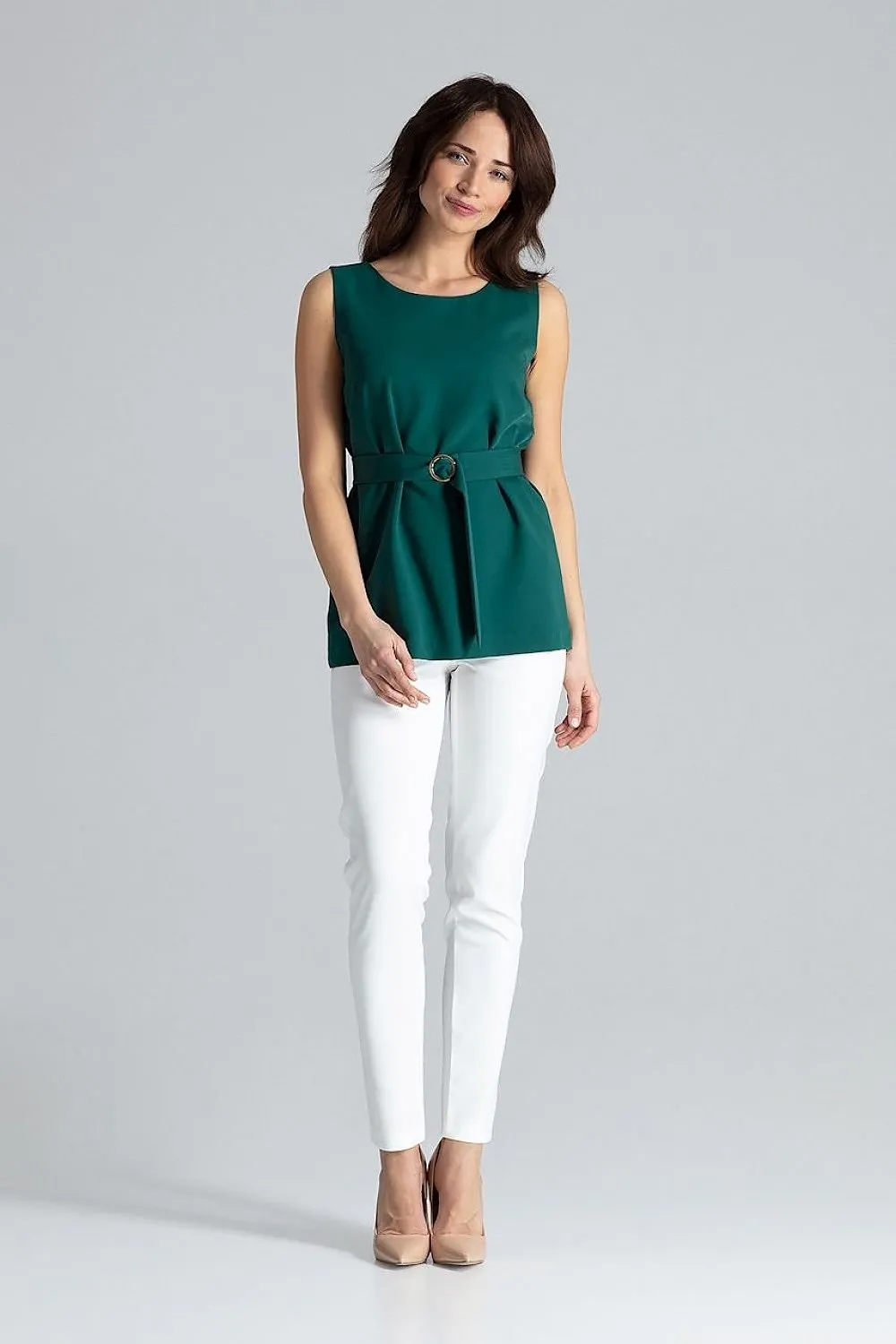 Elegant Golden Buckle Trapeze Blouse - Modern and Chic