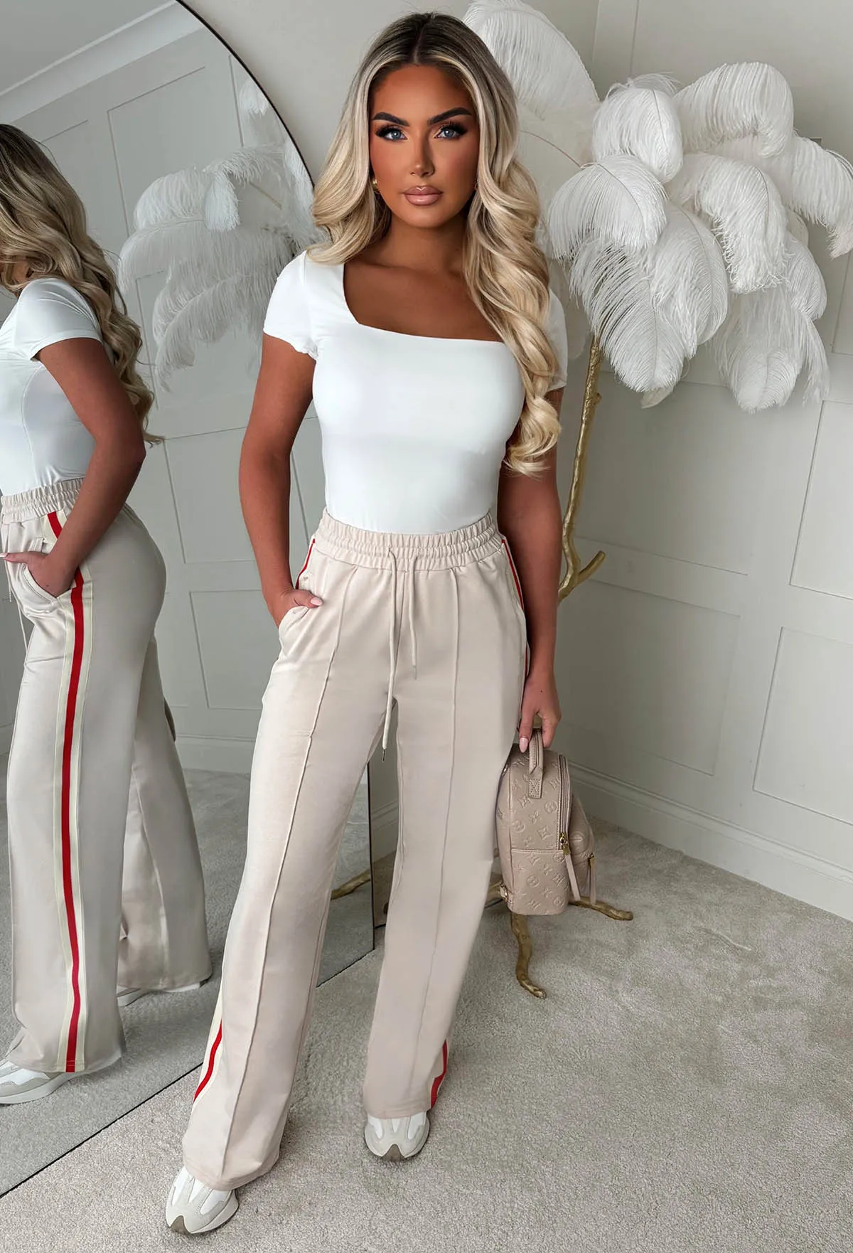 Everyday Thrills Cream Side Stripe Trousers