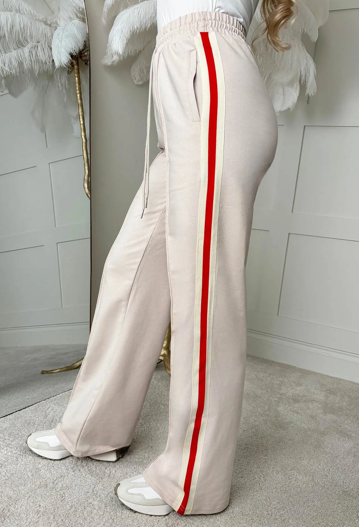 Everyday Thrills Cream Side Stripe Trousers