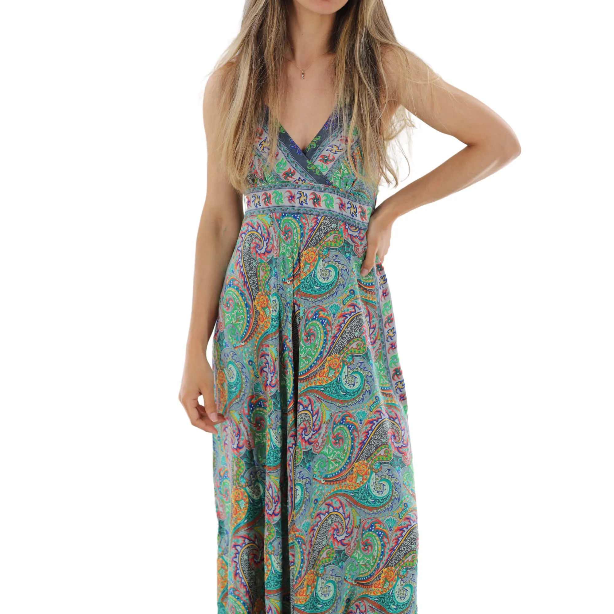 Flowy Long V Neck Line 'Elena' Maxi Dress