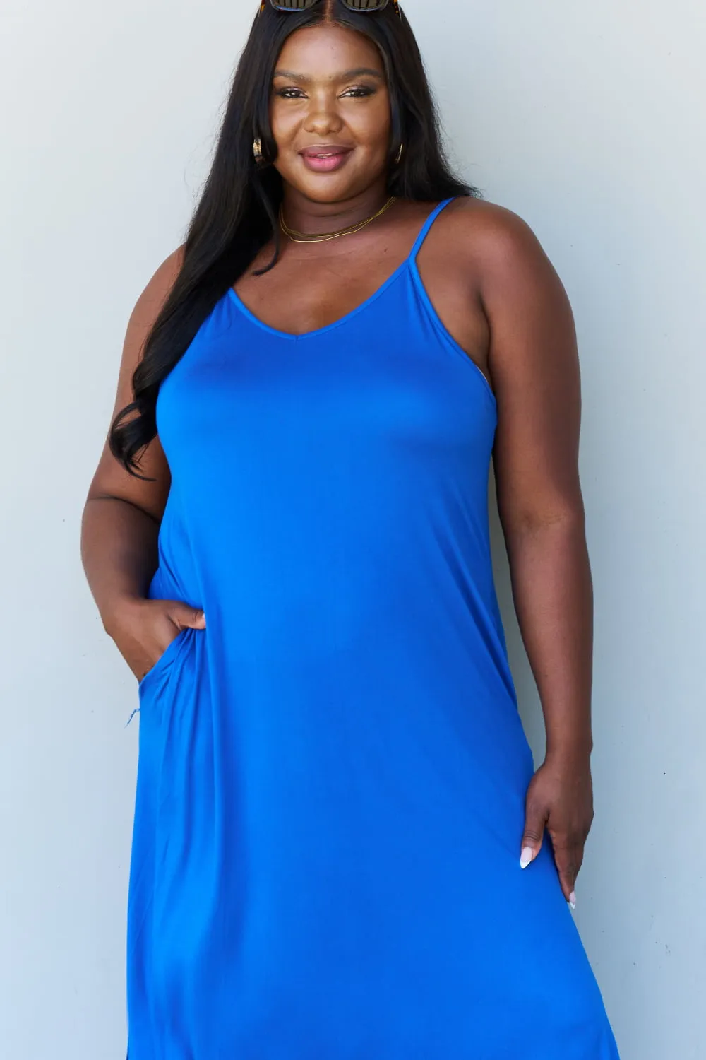 Full Size Cami Side Slit Maxi Dress in Royal Blue