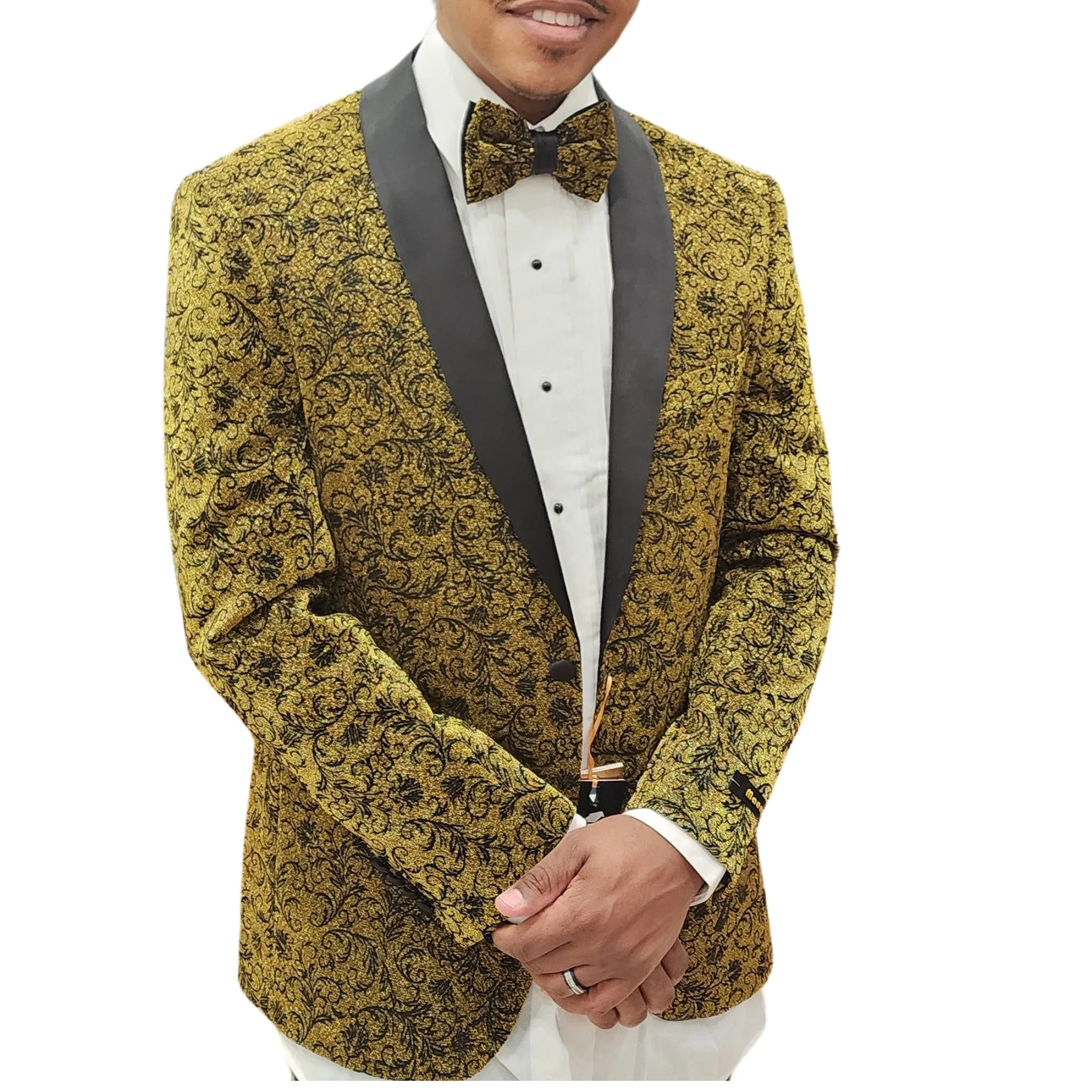 Golden Baroque Patterned Tuxedo Jacket - Luxe Wedding & Prom Attire