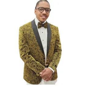 Golden Baroque Patterned Tuxedo Jacket - Luxe Wedding & Prom Attire